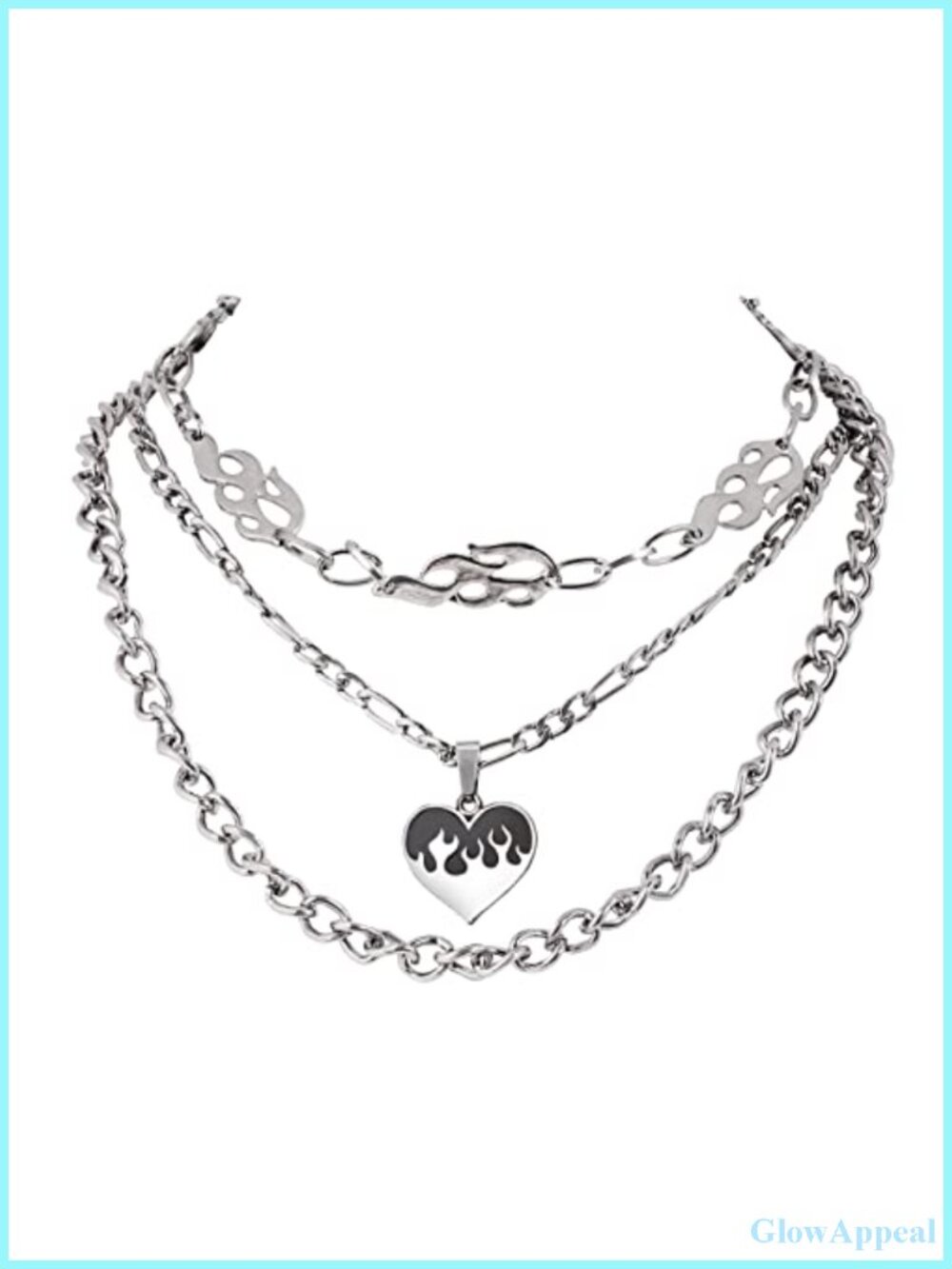 Layered Chunky Flame Heart Choker Necklace Set Gothic Emo Punk Y2K